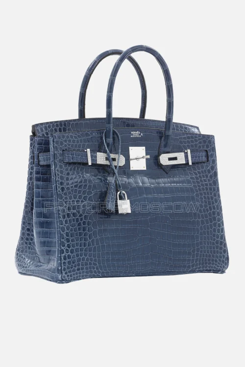 Hermes Birkin 30 Shiny Bleu Roi Porosus Crocodile Diamond With 18K White Gold/Diamond Hardware