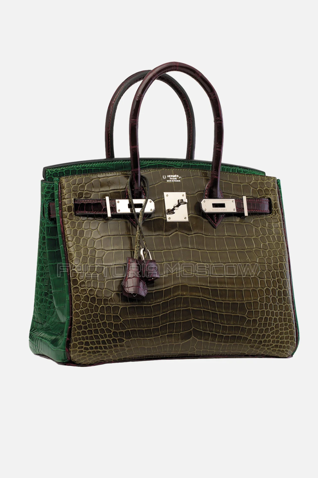 Hermes Birkin 30 Shiny Vert Veronese, Vert Emeraude, Bordeaux Porosus Crocodile PHW