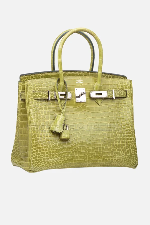 Hermes Birkin 30 Shiny Vert Anis Porosus Crocodile PHW