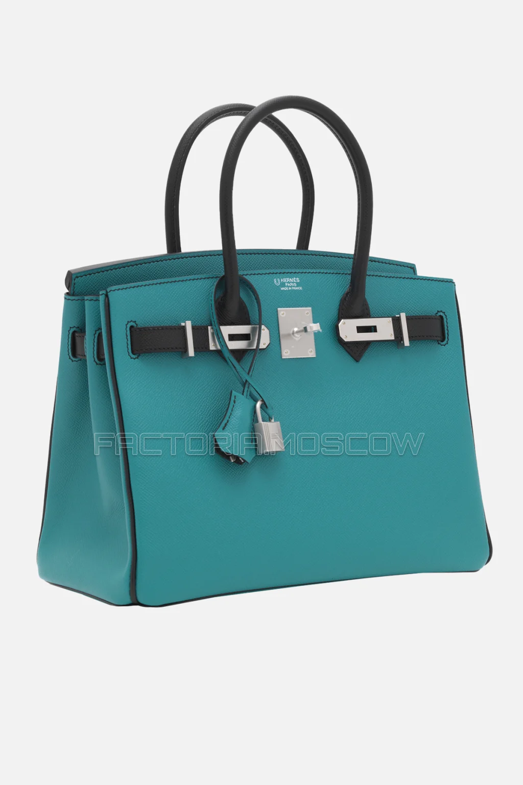 Hermes Birkin 30 Bleu Paon/Black Epsom With Brushed Palladium