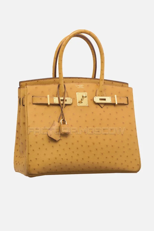 Hermes Birkin 30 Safran/Chocolat Ostrich Bi-Color GHW