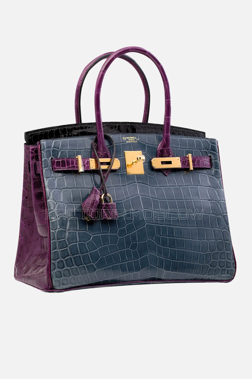 Hermes Birkin 30 Shiny Bleu Tempete, Black, Ultra Violet Niloticus Crocodile GHW