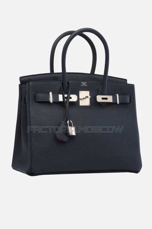 Hermes Birkin 30 Bleu Nuit, Rose Pourpre Clemence PHW