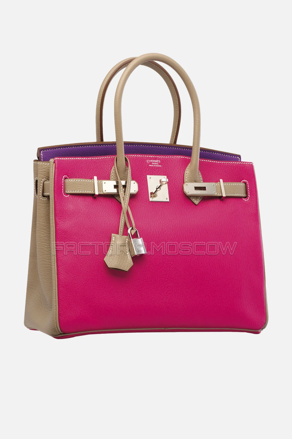 Hermes Birkin 30 Rose Shockiing, Violet, Gris Tourterelle Chevre PHW