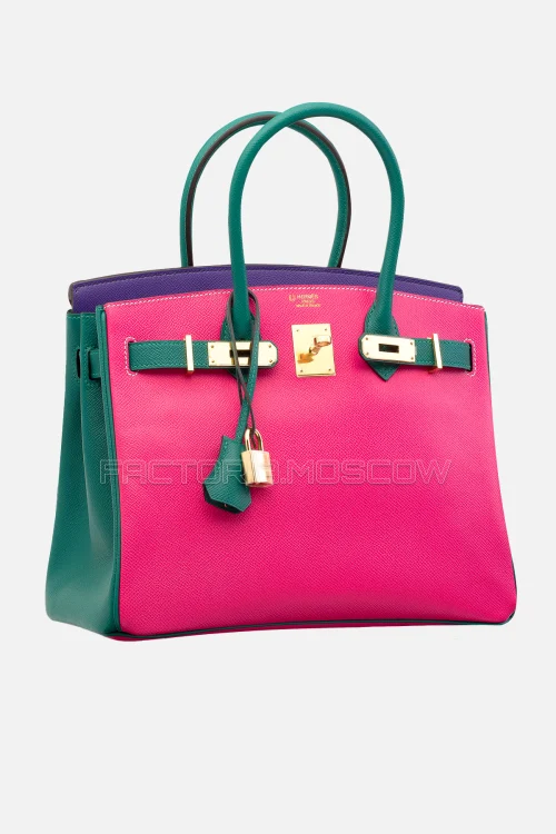 Hermes Birkin 30 Rose Tyrien, Malachite, Iris Epsom GHW