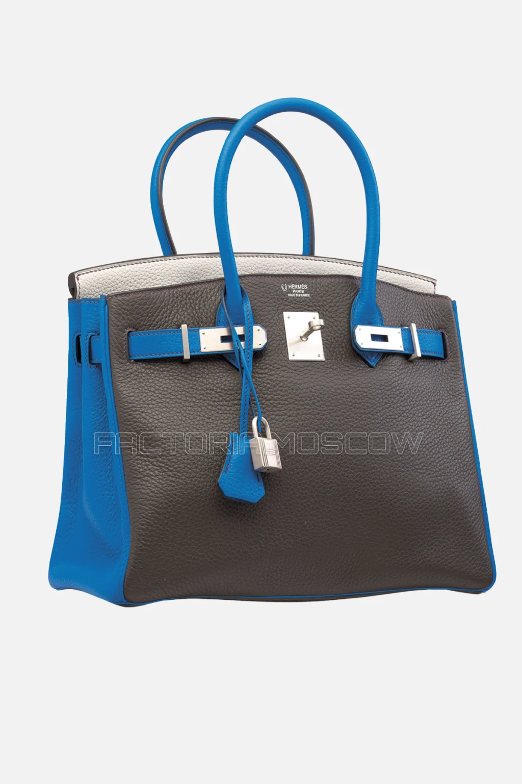 Hermes Birkin 30 Graphite, Gris Perle, Bleu Électrique Clemence With Brushed PHW