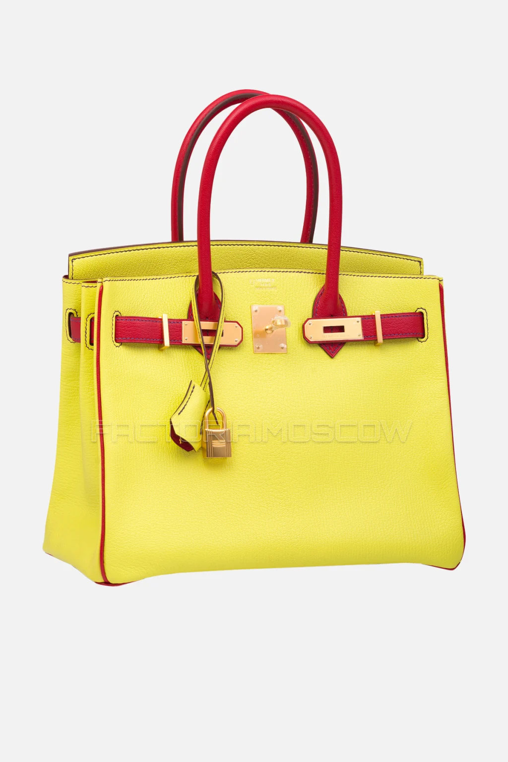 Hermes Birkin 30 Soufre/Rouge Casaque Chevre With Brushed GHW