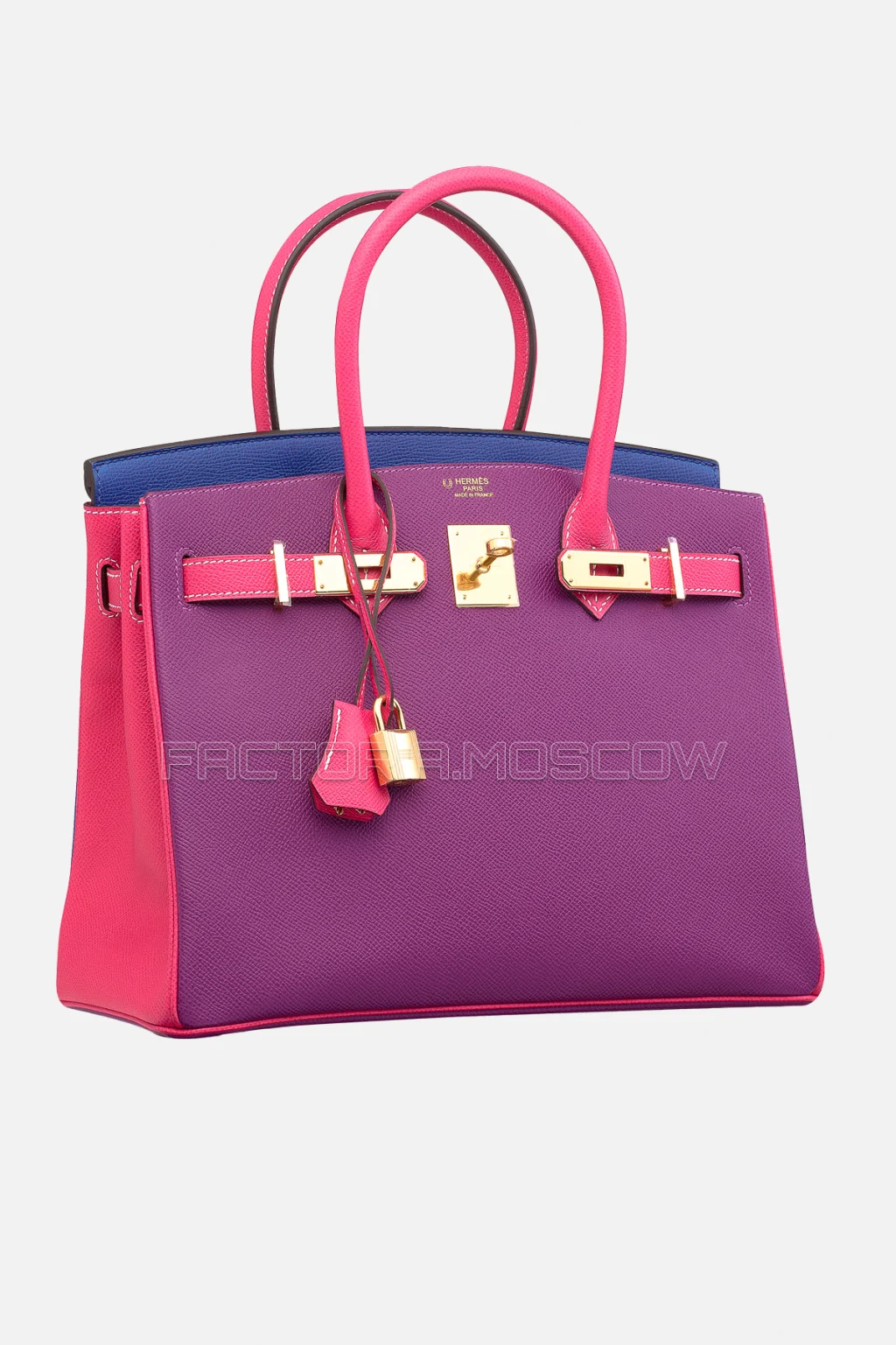 Hermes Birkin 30 Anemone, Rose Tyrien, Bleu Électrique Epsom GHW