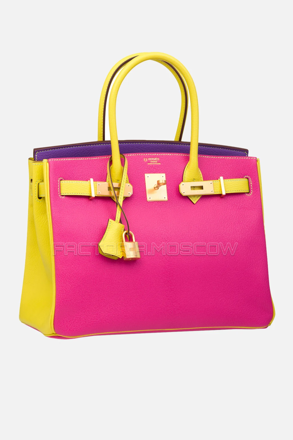 Hermes Birkin 30 Tri-Color Rose Shocking, Violet, Soufre Chevre With Brushed GHW