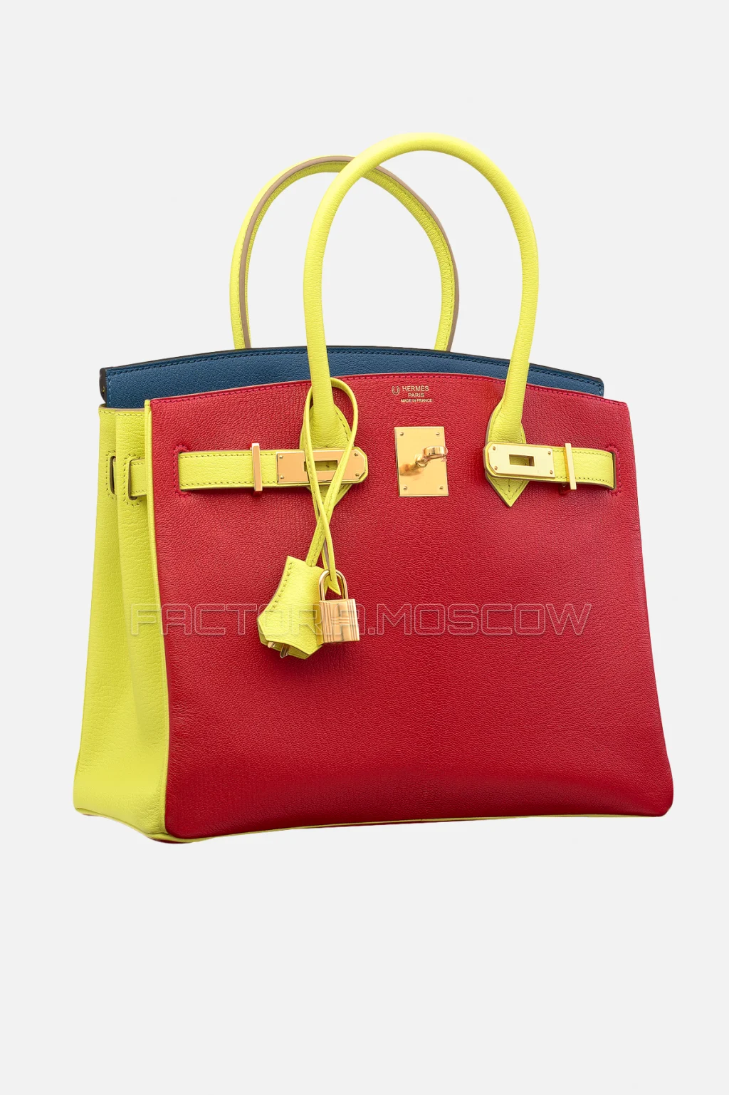 Hermes Birkin 30 Rouge Casaque, Bleu Colvert, Soufre Chevre GHW