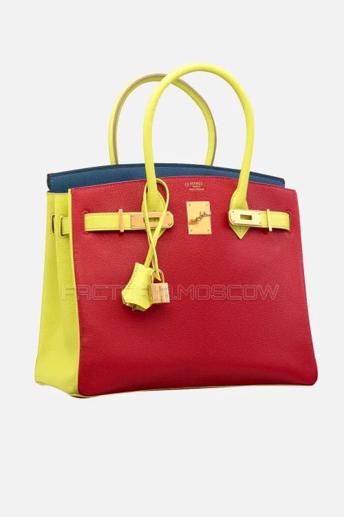 Hermes Birkin 30 Rouge Casaque, Bleu Colvert, Soufre Chevre GHW