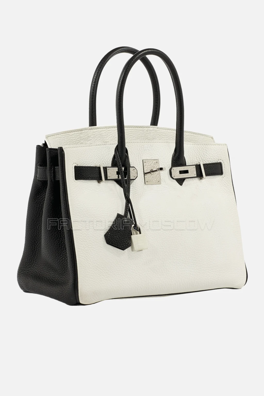 Hermes Birkin 30 Clemence Blanc/Noir PHW