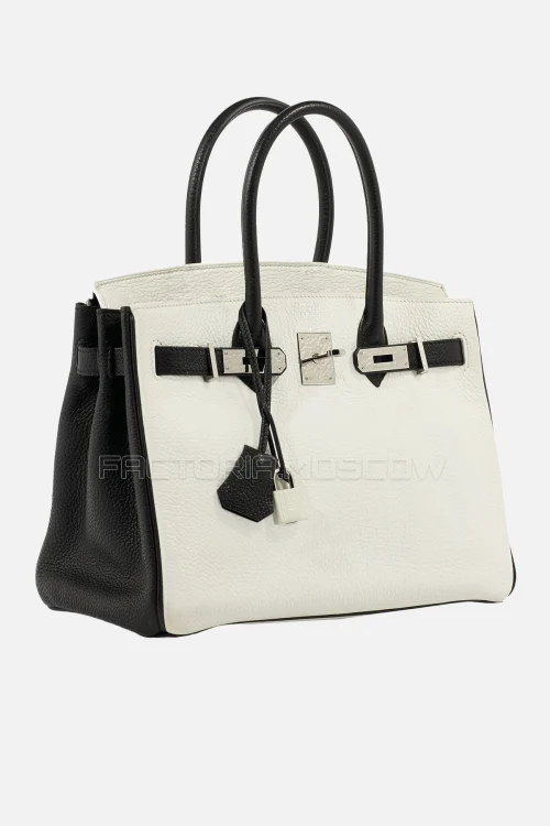 Hermes Birkin 30 Clemence Blanc/Noir PHW