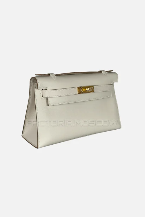 Hermes Kelly Pochette Swift Colour Craie GHW