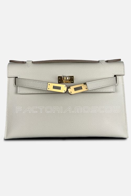Hermes Kelly Pochette Epsom Colour Craie GHW