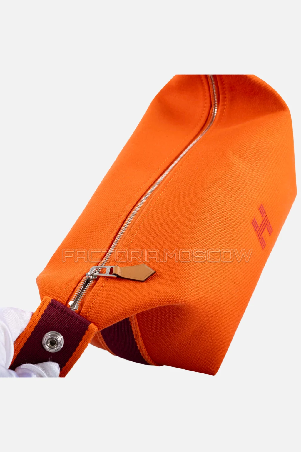 Hermes Canvas Small Bride-A-Brac Pouch In Orange And Burgundy PHW