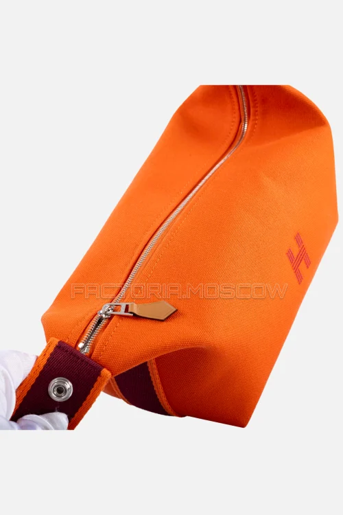 Hermes Canvas Small Bride-A-Brac Pouch In Orange And Burgundy PHW