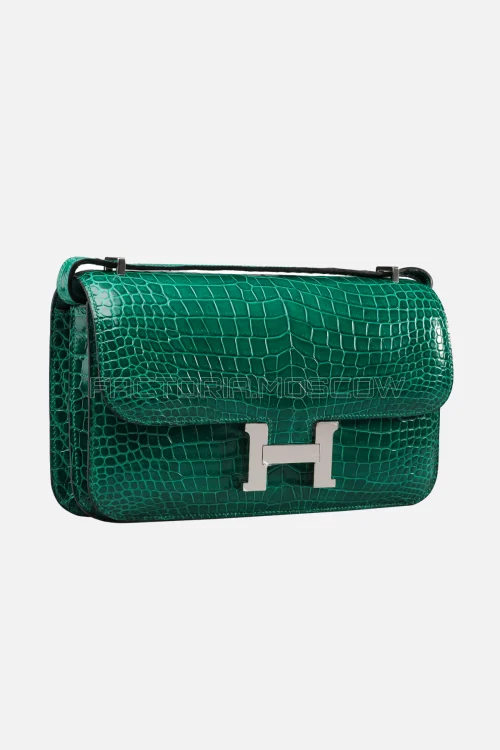 Hermes Constance Elan Vert Émeraude Porosus Lisse PHW