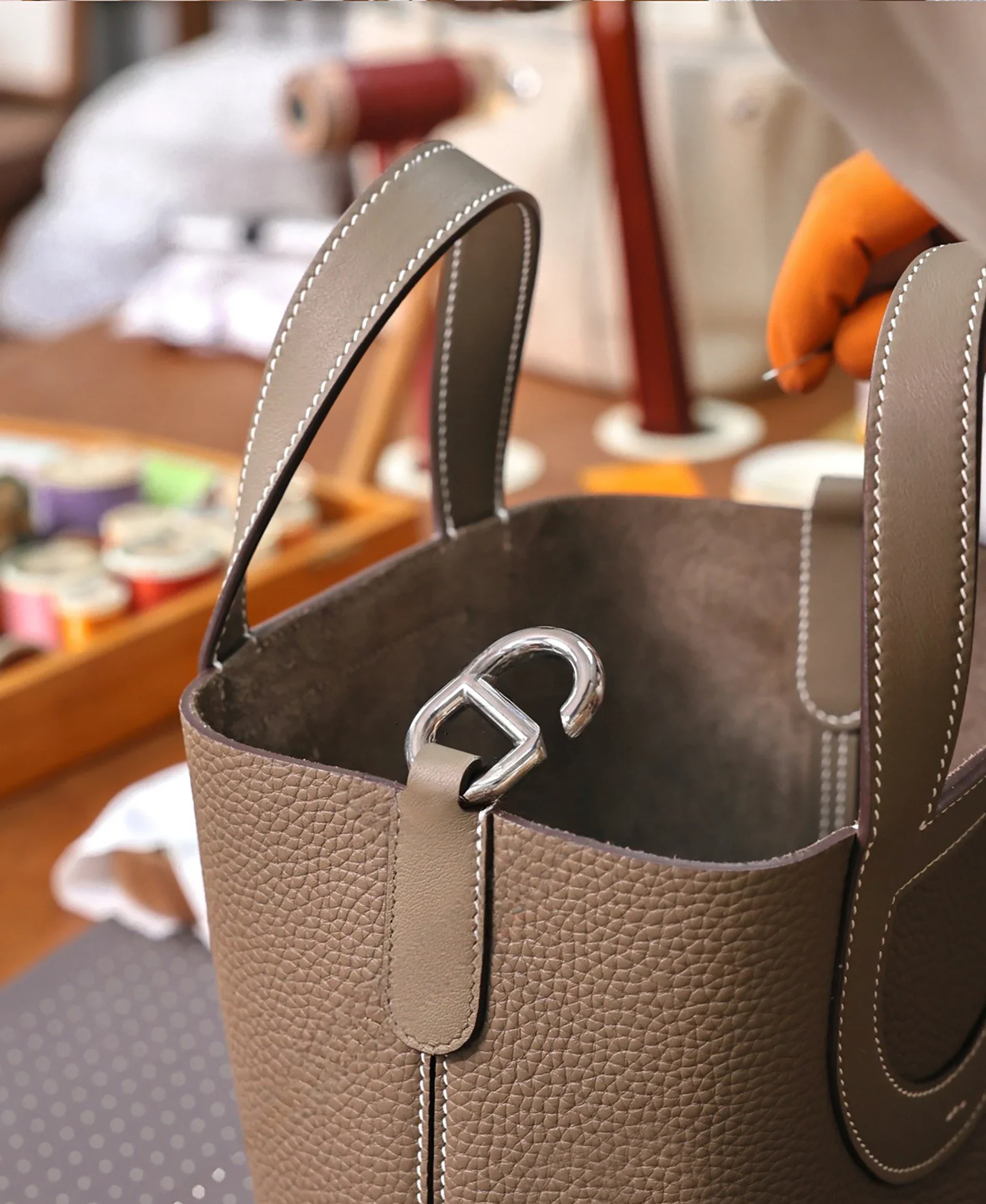 Hermes Picotin Lock 26 Blue Indigo/Orange Poppy Clemence GHW
