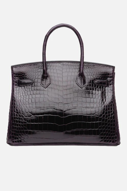 Hermes Birkin 30 Shiny Prune Porosus Crocodile GHW