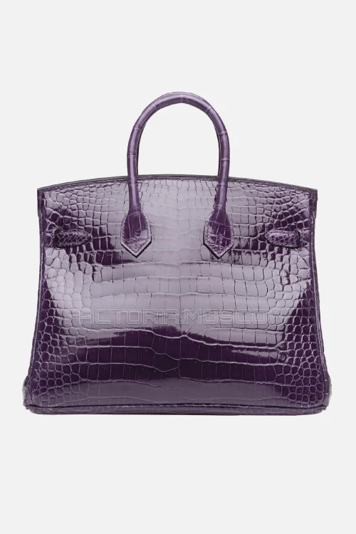 Hermes Birkin 25 Shiny Cassis Porosus Crocodile GHW