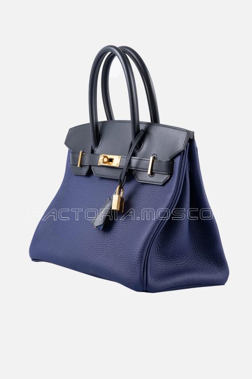 Hermes Birkin 30 Bleu Encre Clemence/Bleu Obscur Sombrero GHW