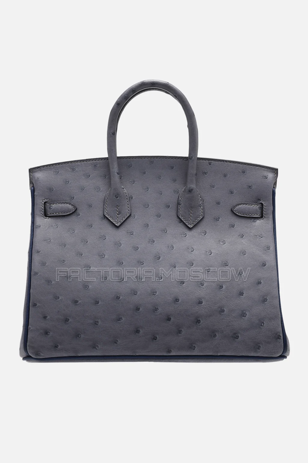 Hermes Birkin 25 Ostrich Gris Agate/Bleu Iris PHW