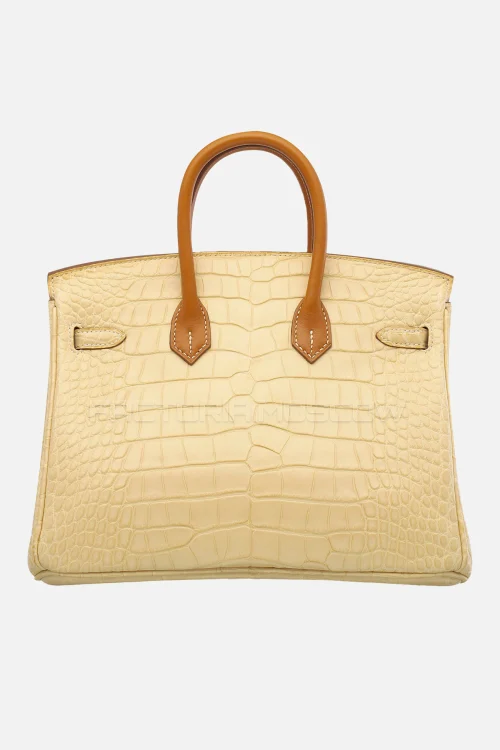 Hermes Birkin Touch 25 Matte Alligator Vanille/Naturel Sable Swift PHW
