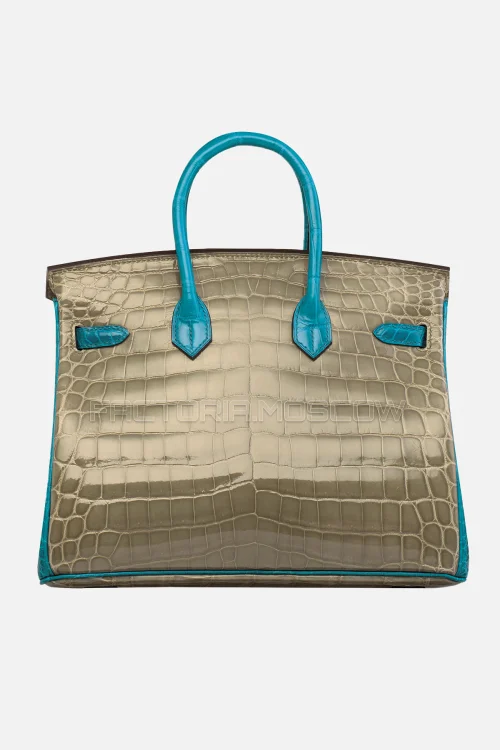 Hermes Birkin 25 Shiny Gris Tourterelle/Bleu Izmir Niloticus Crocodile PHW