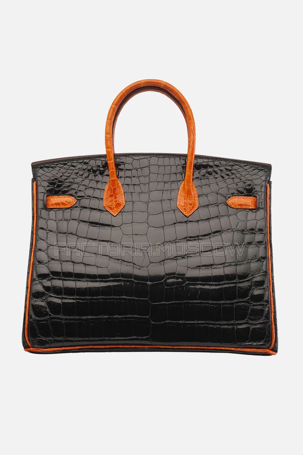 Hermes Birkin 25 Shiny Black/Orange Niloticus Crocodile PHW