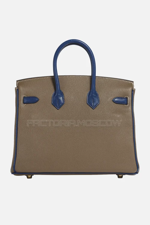 Hermes Birkin 25 Chevre Etoupe/Bleu Saphir GHW
