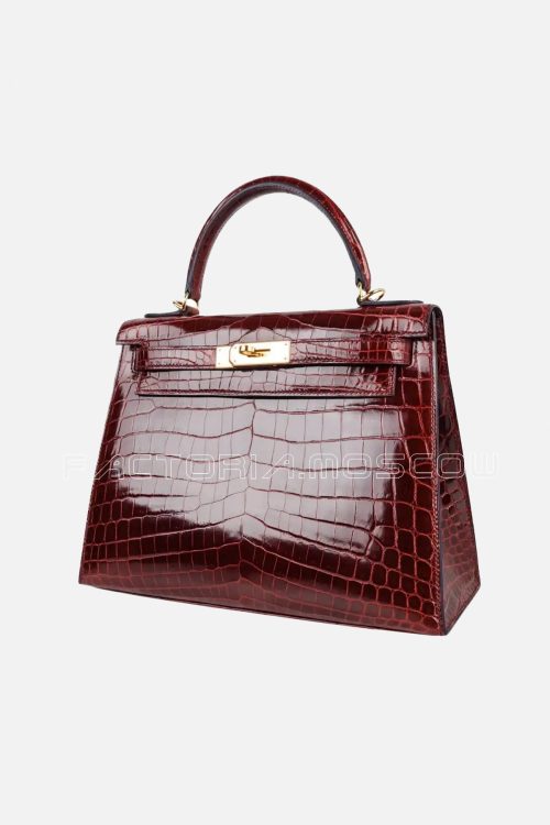 Hermes Kelly 28 Bag Sellier Bourgogne Red Navy Contour Crocodile GHW