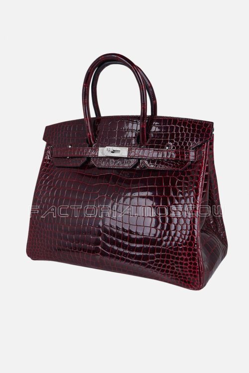 Hermes Birkin 35 Porosus Crocodile Bag Colour Bordeaux Hardware Diamond White Gold