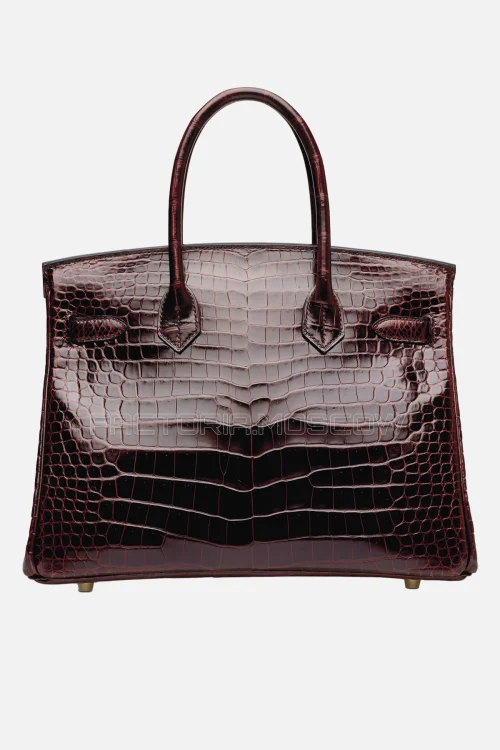 Hermes Birkin 30 Shiny Bourgogne Porosus Crocodile GHW