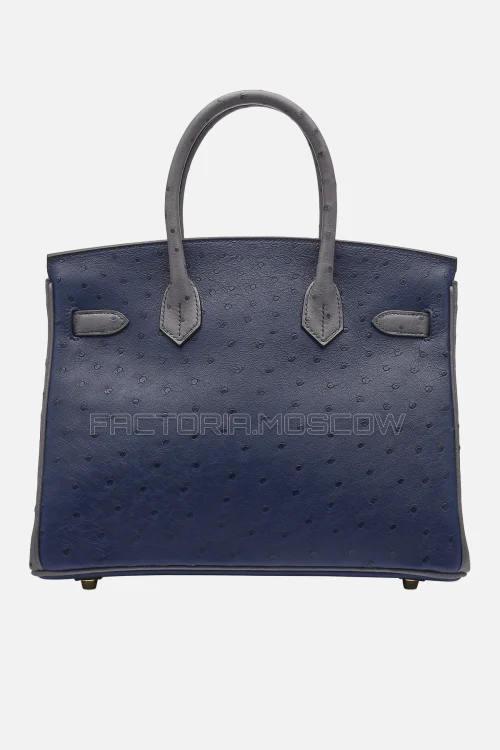 Hermes Birkin 30 Bleu Saphir/Gris Agate Ostrich GHW