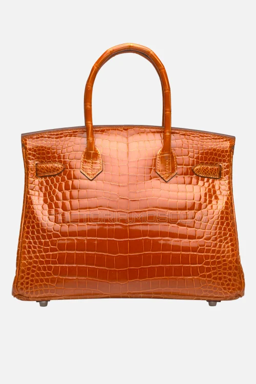 Hermes Birkin 30 Shiny Orange Poppy Porosus Crococdile PHW
