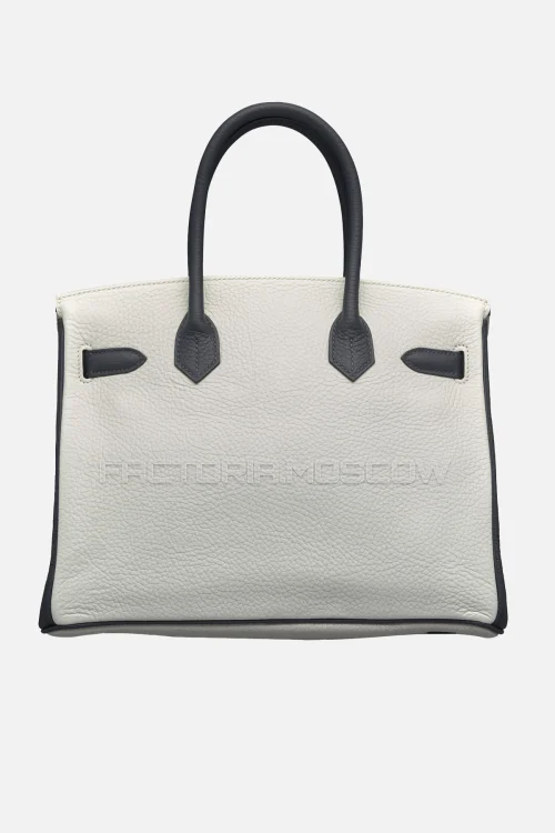Hermes Birkin 30 White/Bleu Obscur/Gris Perle Clemence PHW