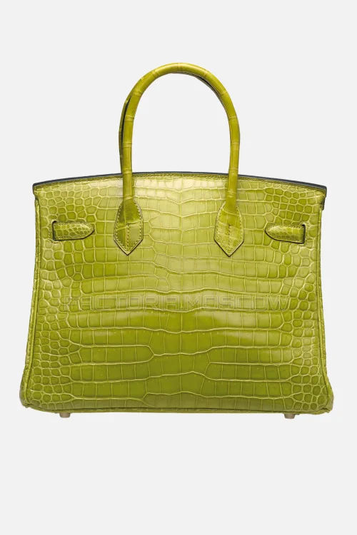 Hermes Birkin 30 Shiny Vert Chartreuse Porosus Crocodile PHW