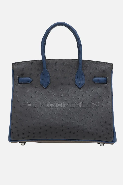 Hermes Birkin 30 Gris Tourterelle/Bleu Roi/Étain Tricolor Ostrich PHW