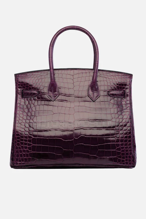 Hermes Birkin 30 Shiny Cassis Porosus Crocodile PHW