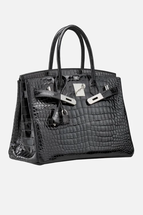 Hermes Birkin 30 Shiny Black Porosus Crocodile PHW