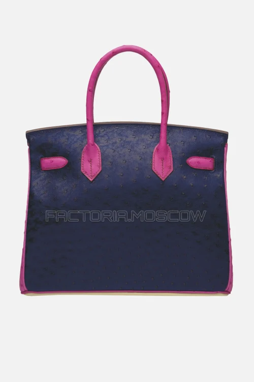 Hermes Birkin 30 Ostrich Parchemin, Rose Tyrien, Bleu Iris PHW