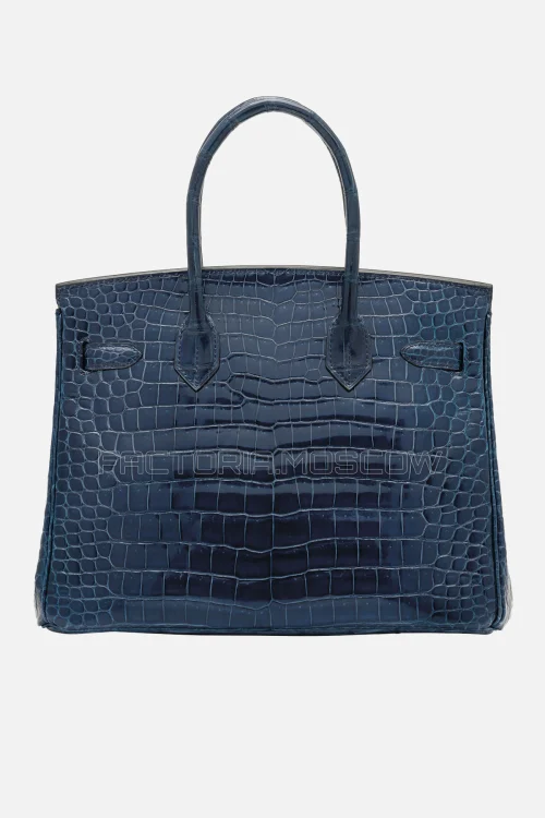 Hermes Birkin 30 Shiny Bleu Roi Porosus Crocodile PHW