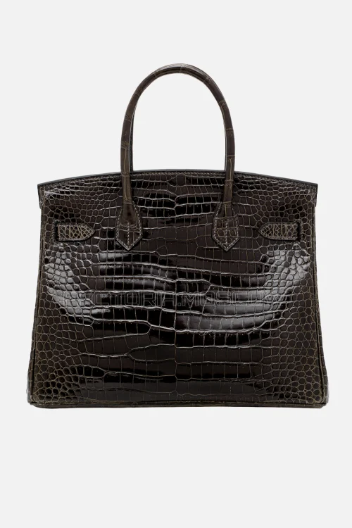 Hermes Birkin 30 Shiny Gris Fonce Porosus Crocodile PHW