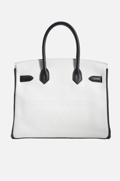 Hermes Birkin 30 Clemence White/Black With Brushed Gold Hardware