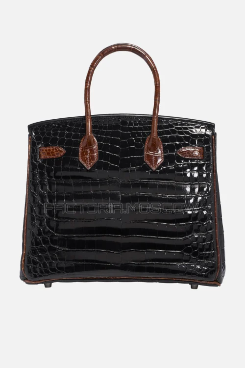 Hermes Birkin 30 Shiny Black/Miel Niloticus Crocodile Phw