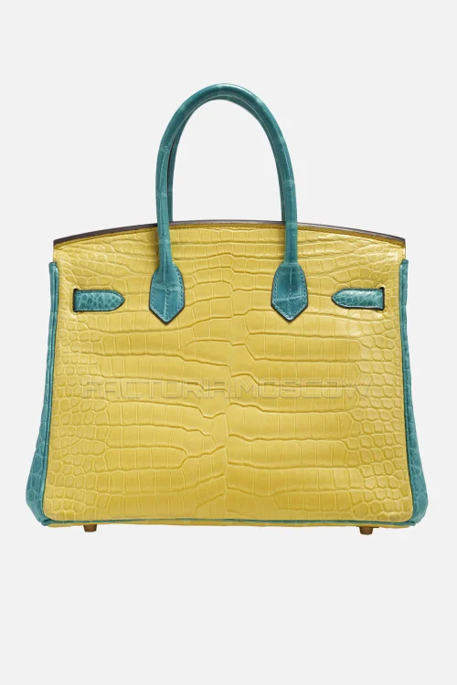 Hermes Birkin 30 Matte Mimosa/Bleu Paon Porosus Crocodile With Brushed GHW