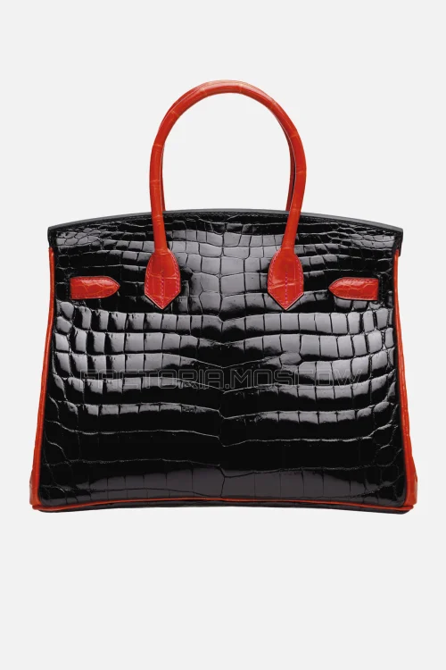 Hermes Birkin 30 Shiny Black/Geranium Niloticus Crocodile GHW