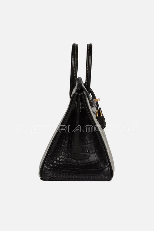 Hermes Birkin 25 Matte Alligator Black/Gris Perle GHW