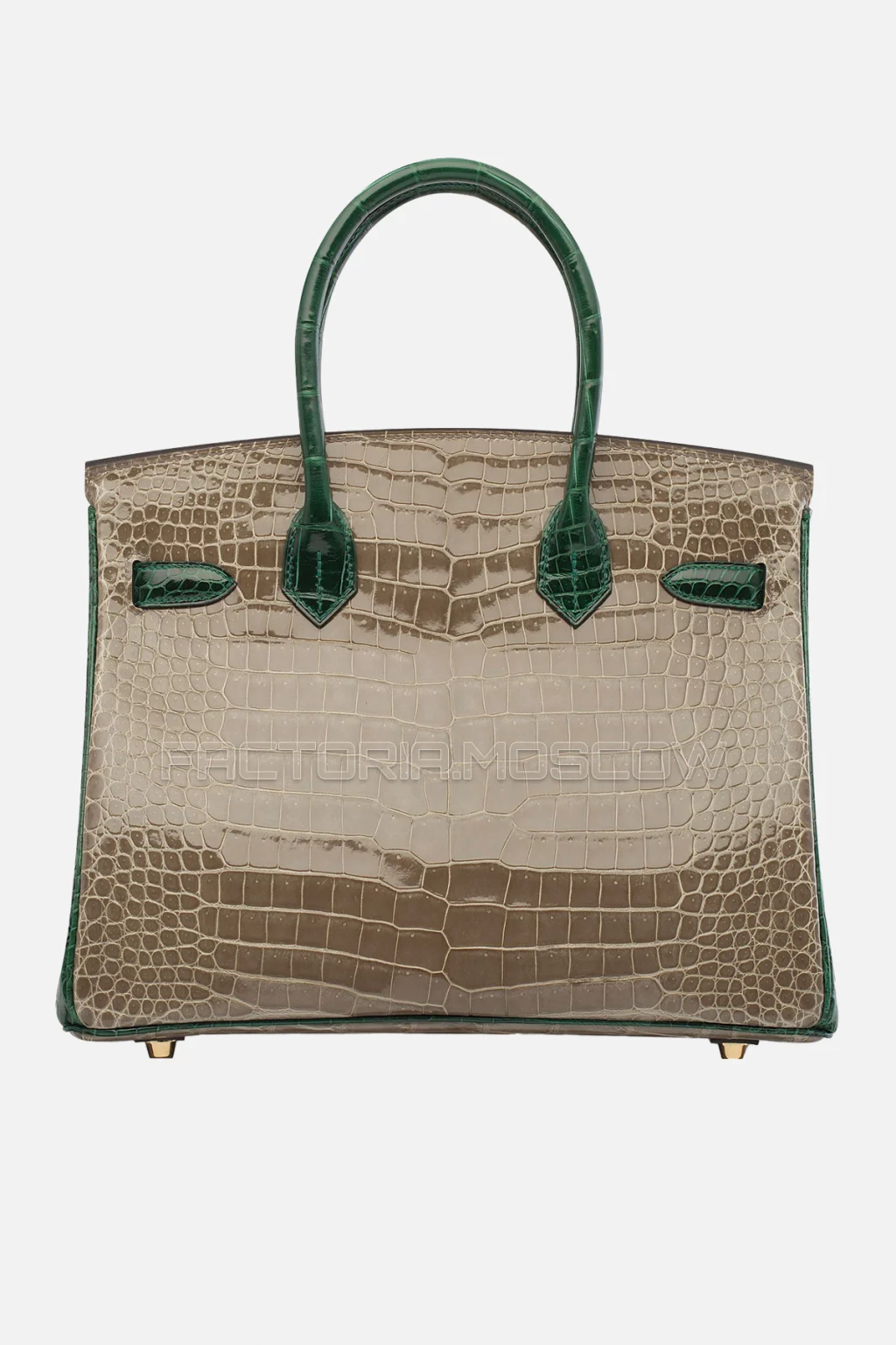 Hermes Birkin 30 Shiny Gris Tourterelle/Vert Fonce Porosus Crocodile With Brushed GHW